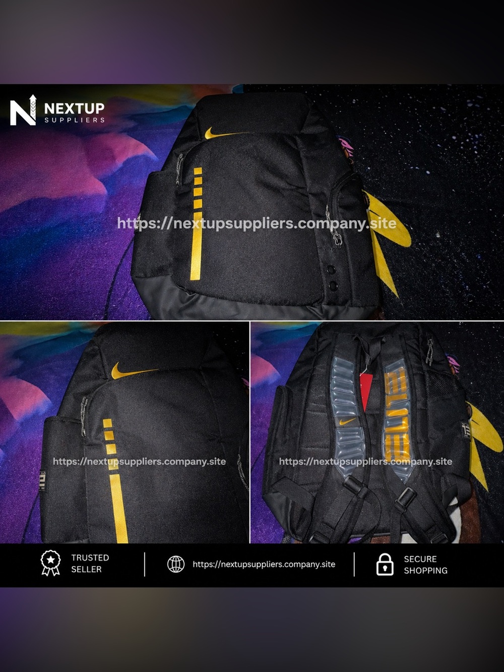 Nike Black Backpack with Yellow Accents
